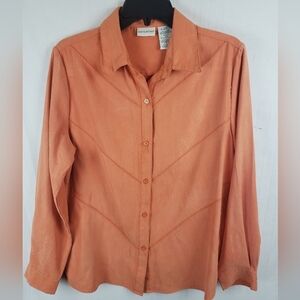 White Stag Long Sleeve Orange/Peachy Faux Suede Button Down Shirt Sz M
